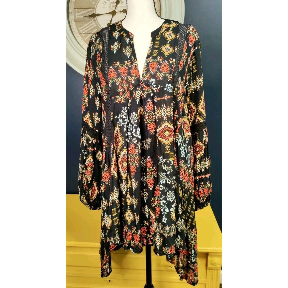 Love Kyla Anya High/Low Tunic Women's XL Long Sleeve Boho Festival 100% Viscose